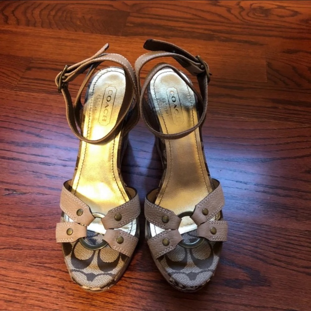 Coach patterned wedge sandals